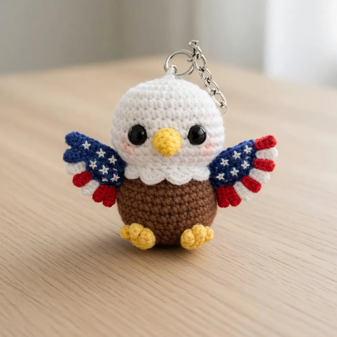 Patriotic Eagle Crochet Keychain, Amigurumi USA Charm, July 4th American Flag Plush Keyring