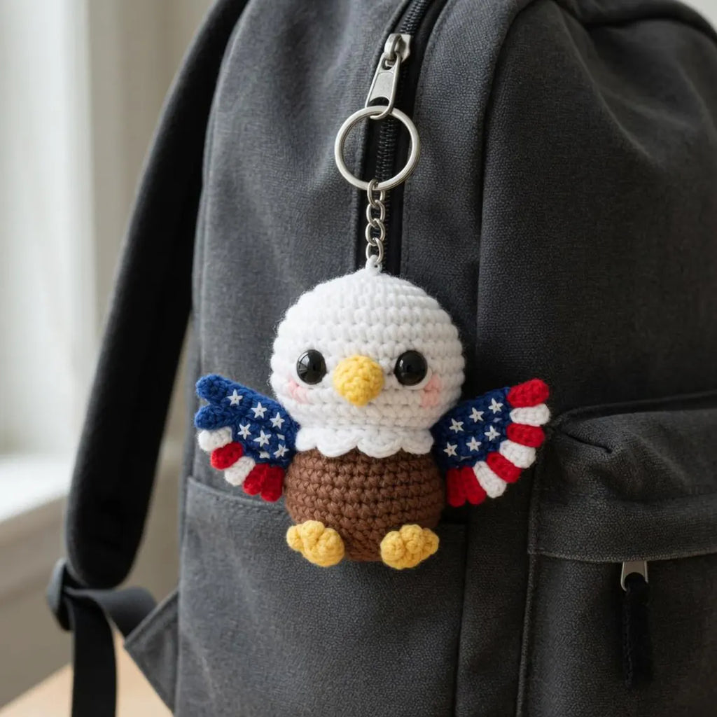 Patriotic Eagle Crochet Keychain, Amigurumi USA Charm, July 4th American Flag Plush Keyring