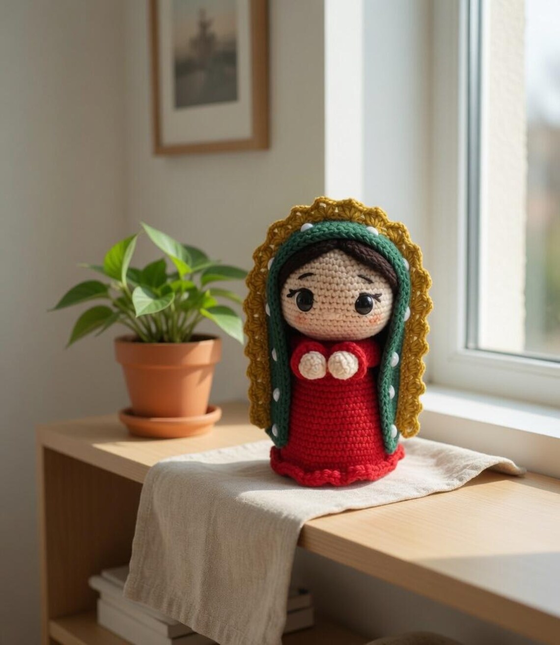 Crochet Virgin Mary Doll, Handmade Amigurumi Our Lady Plush, Catholic Gift, Religious Crochet Doll, Prayer Gift, Christian Keepsake