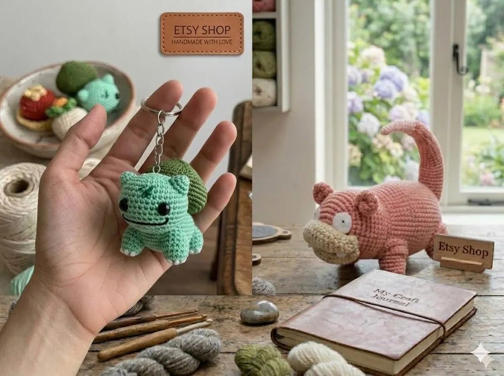 Crochet Poke Amigurumi Keychain, Handmade Pokem0n Plush Toy, Cute Desk Decor