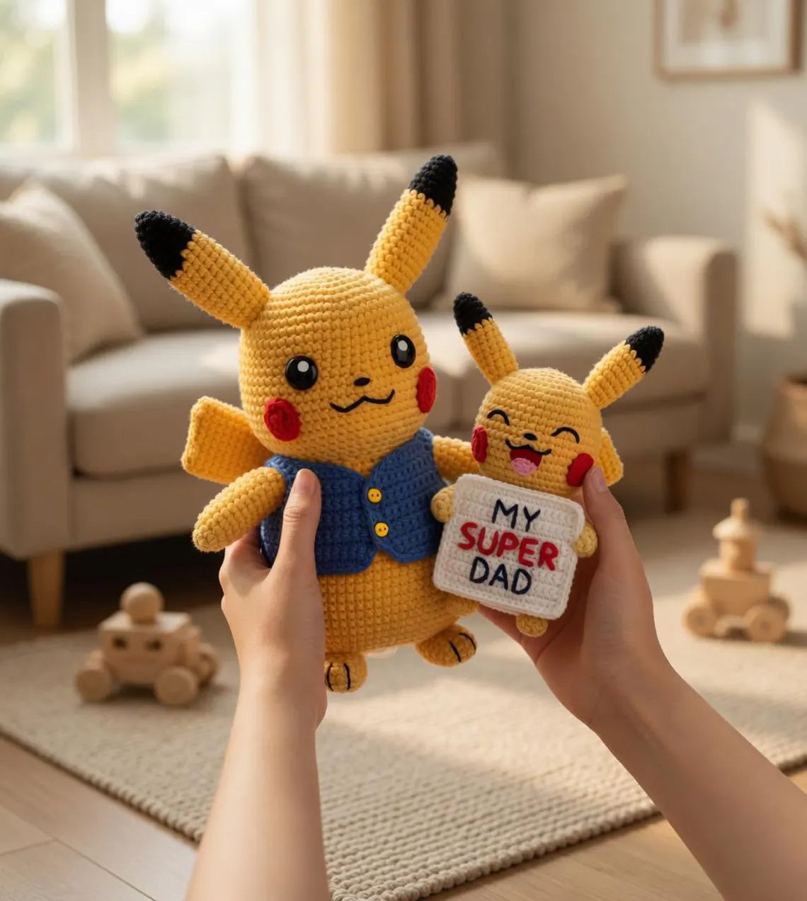 Pikachu Crochet Plush, Father’s Day Gift for Dad, Anime Inspired Amigurumi Doll, My Super Dad Crochet Toy, Cute Handmade Anime Gift for Him