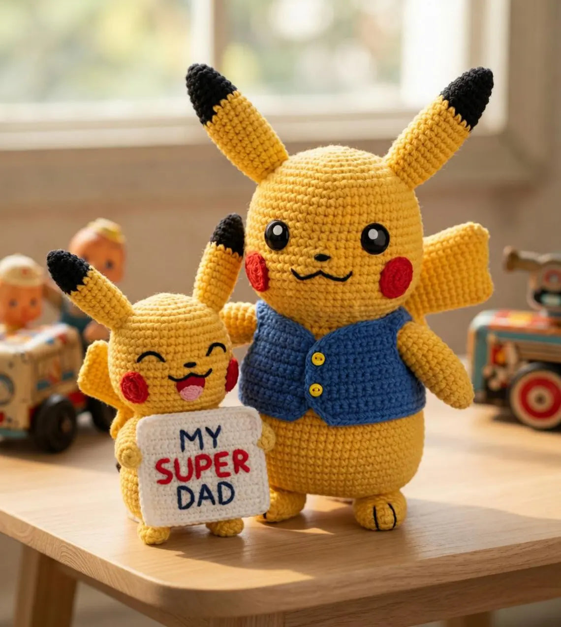 Pikachu Crochet Plush, Father’s Day Gift for Dad, Anime Inspired Amigurumi Doll, My Super Dad Crochet Toy, Cute Handmade Anime Gift for Him