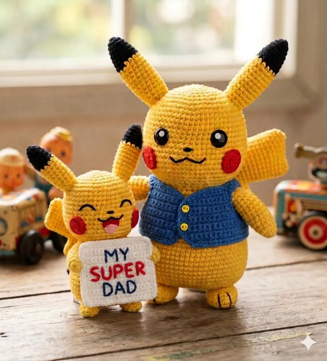 Pikachu Crochet Plush, Father’s Day Gift for Dad, Anime Inspired Amigurumi Doll, My Super Dad Crochet Toy, Cute Handmade Anime Gift for Him