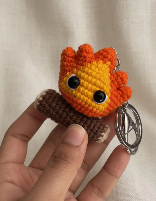 Calcifer Crochet Keychain, Handmade Fire Spirit Amigurumi Charm, Cute Anime Inspired Bag Accessory, Kawaii Crochet Keyring Gift