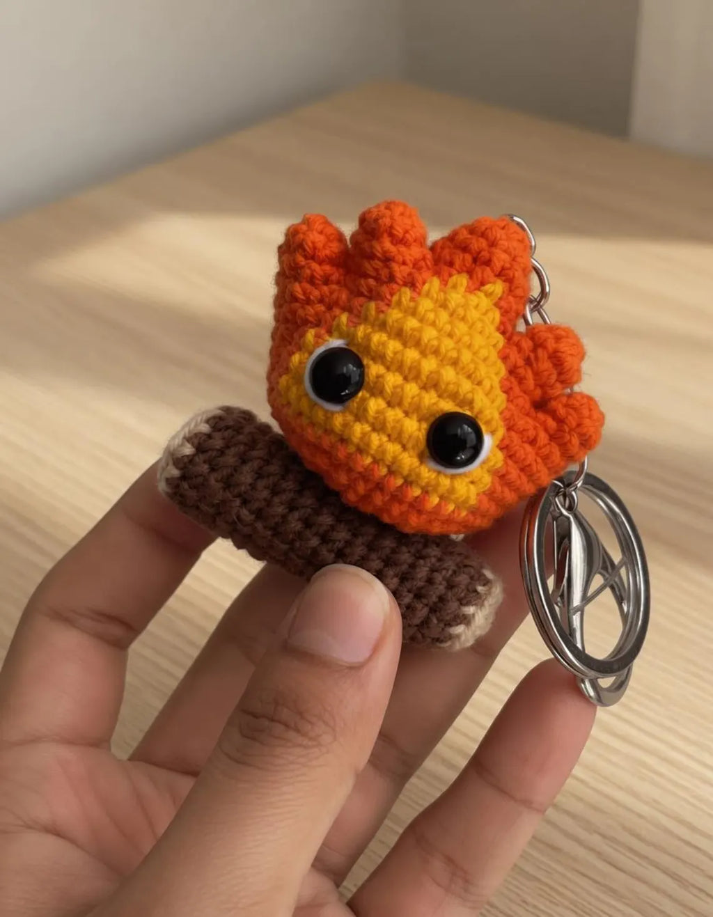 Calcifer Crochet Keychain, Handmade Fire Spirit Amigurumi Charm, Cute Anime Inspired Bag Accessory, Kawaii Crochet Keyring Gift
