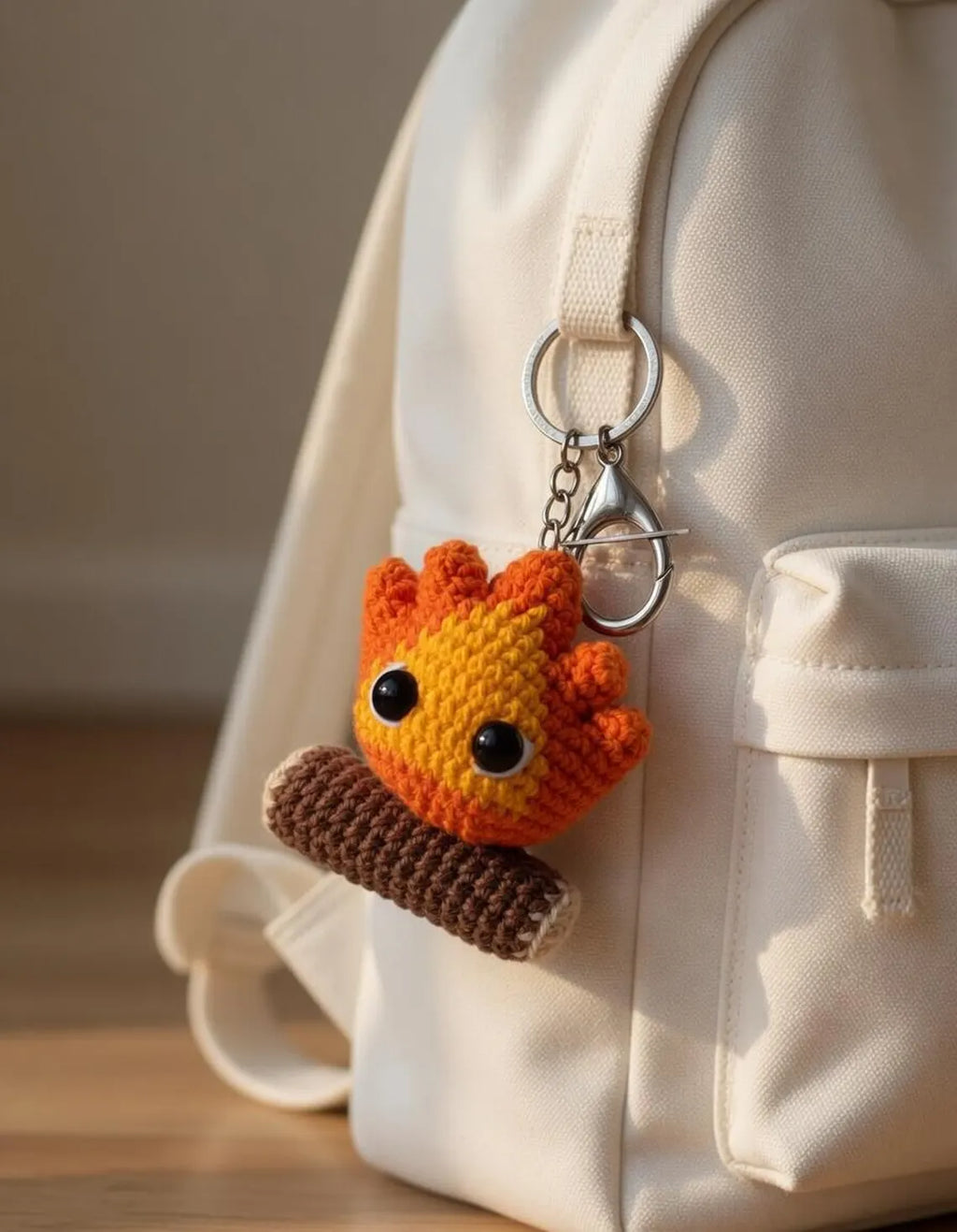 Calcifer Crochet Keychain, Handmade Fire Spirit Amigurumi Charm, Cute Anime Inspired Bag Accessory, Kawaii Crochet Keyring Gift