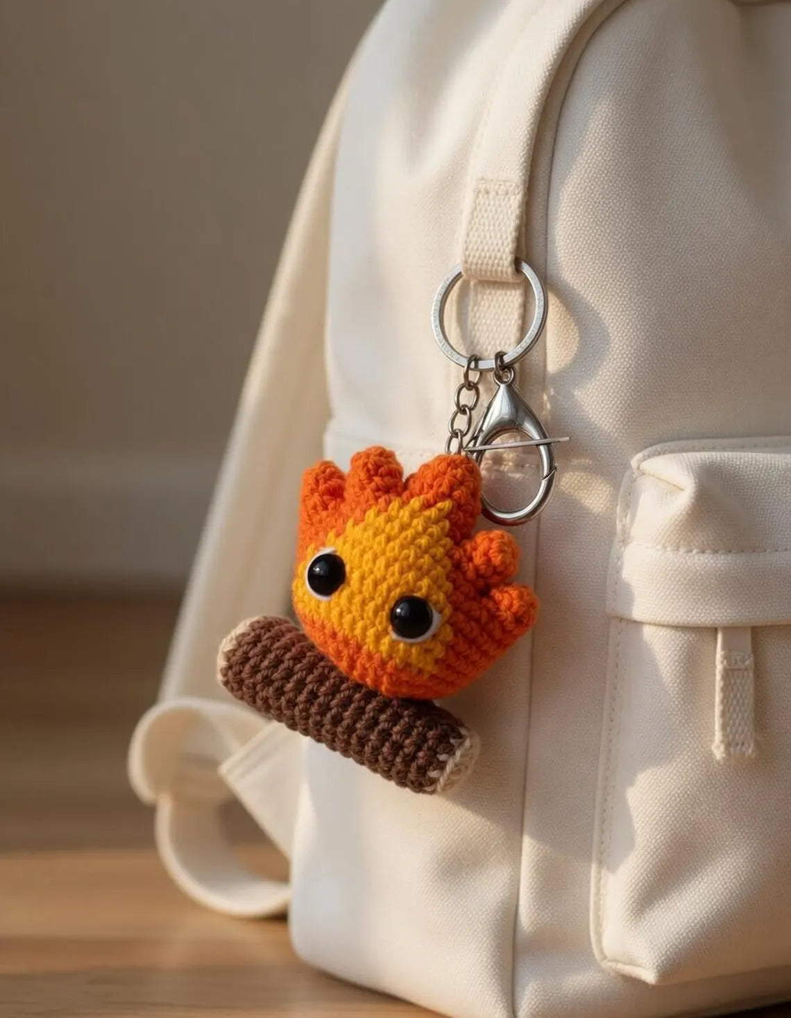 Calcifer Crochet Keychain, Handmade Fire Spirit Amigurumi Charm, Cute Anime Inspired Bag Accessory, Kawaii Crochet Keyring Gift