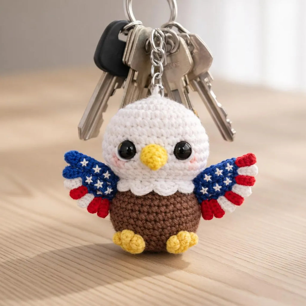 Patriotic Eagle Crochet Keychain, Amigurumi USA Charm, July 4th American Flag Plush Keyring
