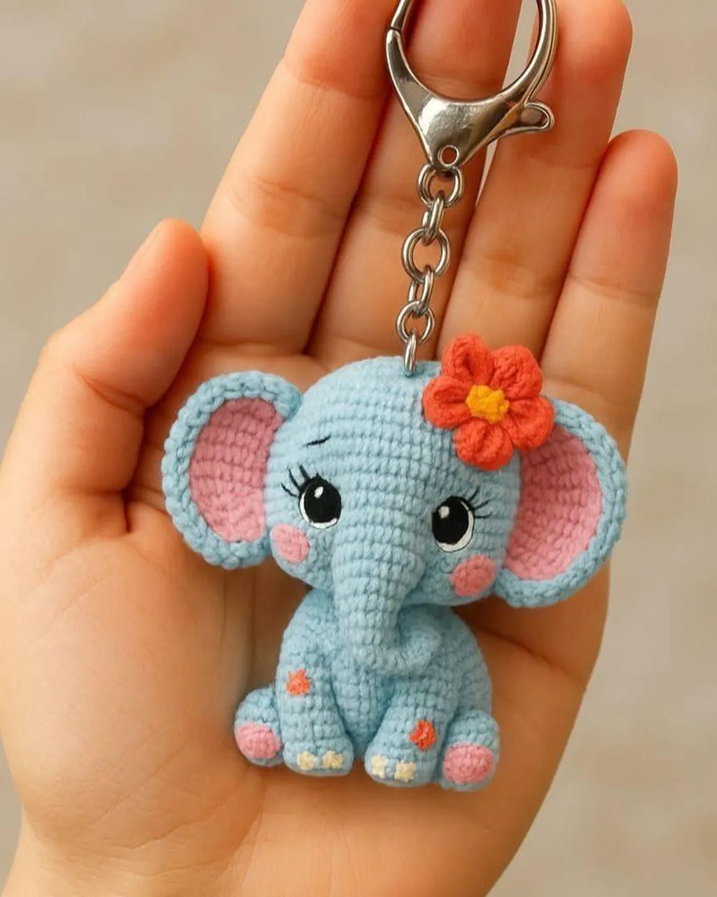 Crochet Elephant Keychain, Handmade Elephant Bag Charm, Elephant Keyring, Baby Elephant Plush Charm, Animal Keychain Gift, Gift for Her