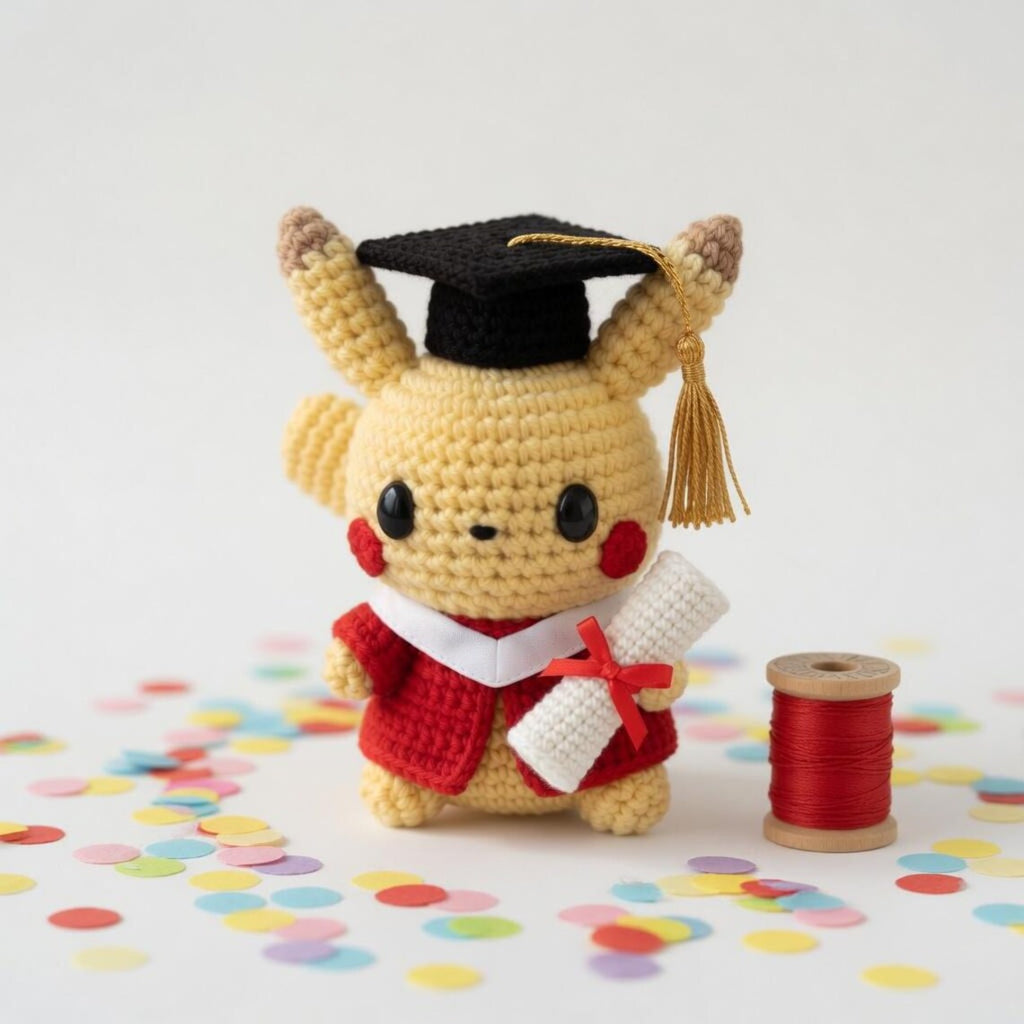 Pika Graduation Crochet Plush, Handmade P0kemon Graduation Gift , Graduation Amigurumi, College Graduate Gift, Graduation Keepsake