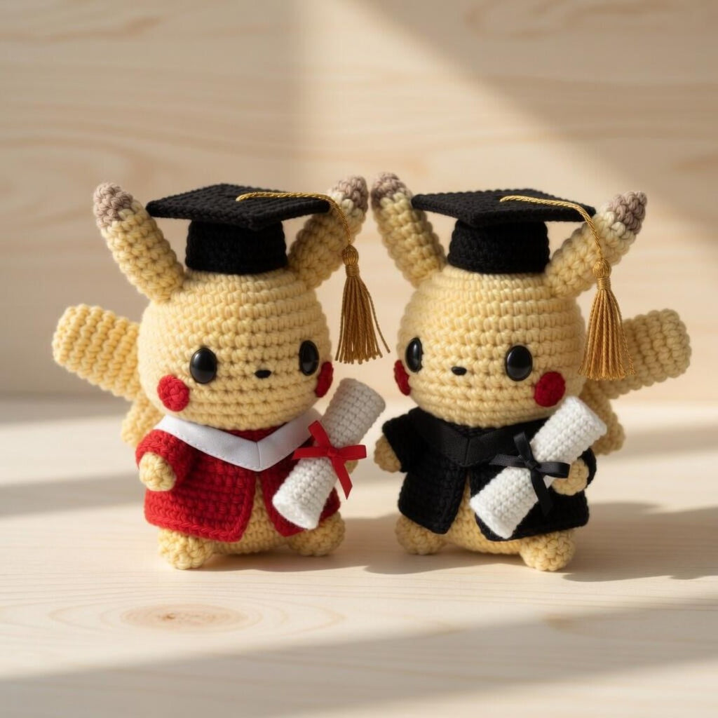 Pika Graduation Crochet Plush, Handmade P0kemon Graduation Gift , Graduation Amigurumi, College Graduate Gift, Graduation Keepsake