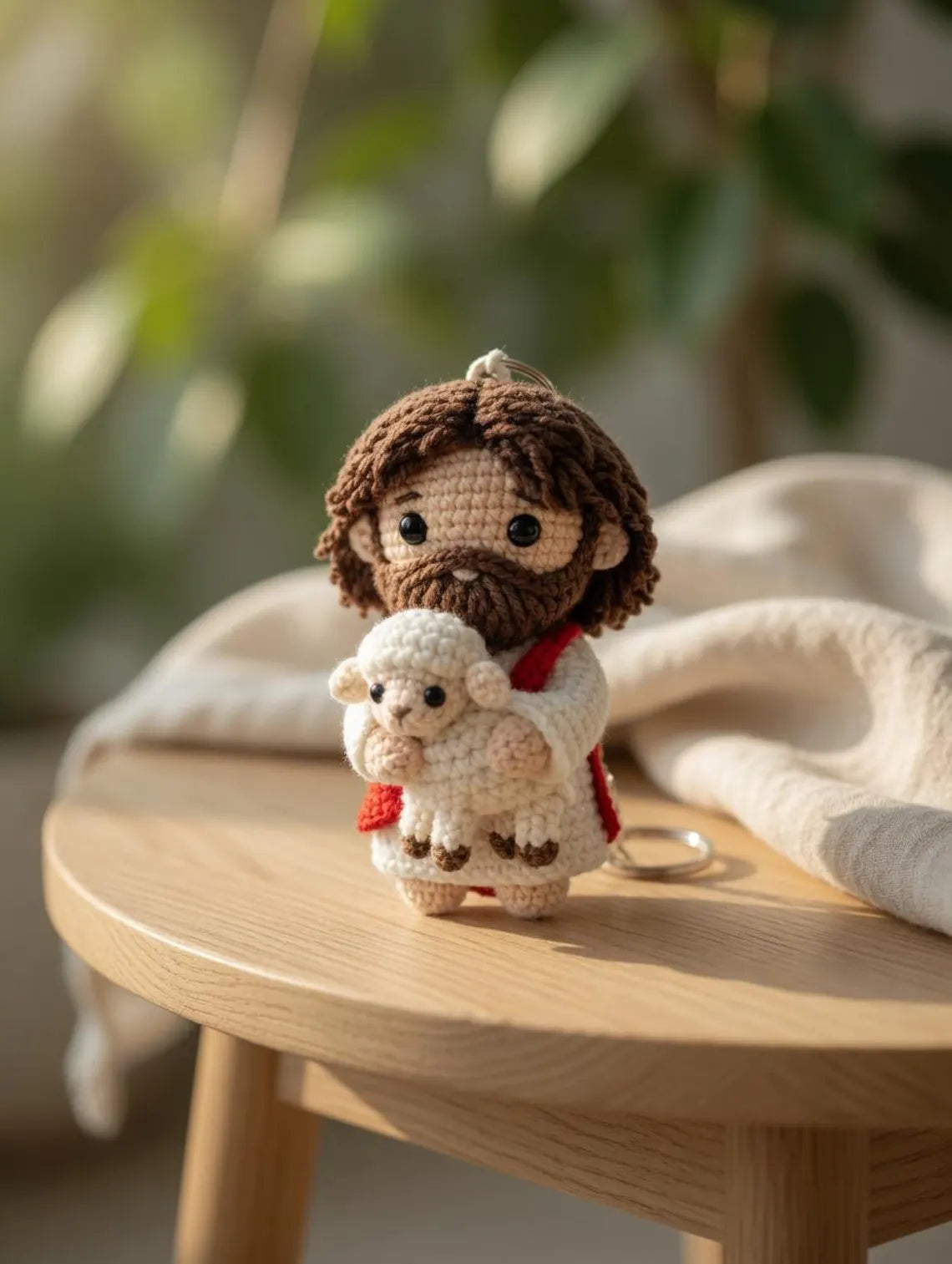 Jesus Crochet Car Hanging, Handmade Christian Rearview Mirror Charm, Jesus Holding Lamb Amigurumi Decor, Religious Car Accessory Gift