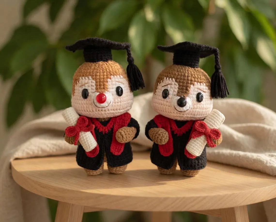 Chip and Dale Graduation Crochet Plush, Cute Chipmunk Graduate Doll, Squirrel Plushie, Senior Graduation Gift, Class of 2026 Keepsake
