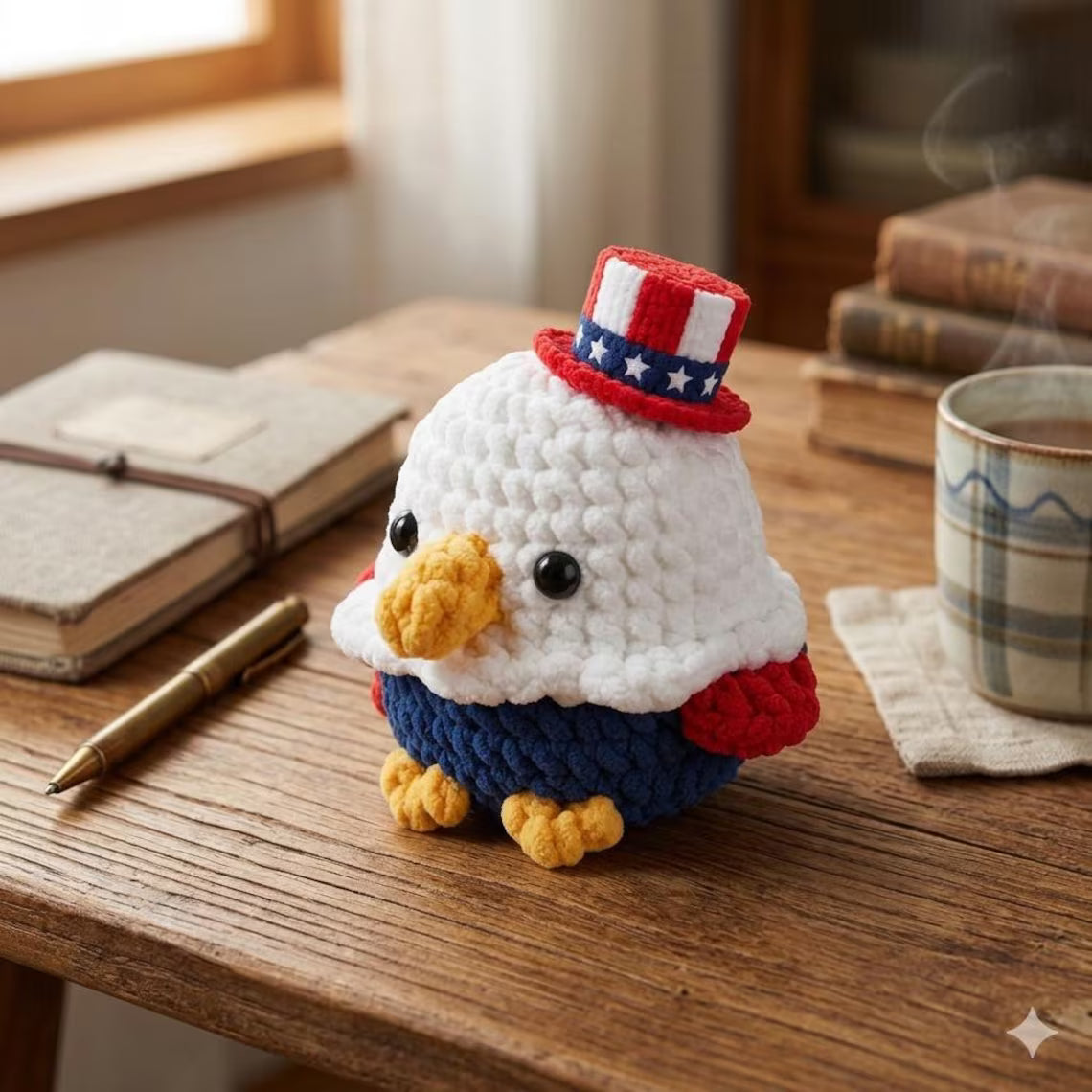 Patriotic Eagle Crochet Plush, American Eagle Amigurumi, July 4th Decor, USA Crochet Bird, Independence Day Gift, Patriotic Stuffed Animal