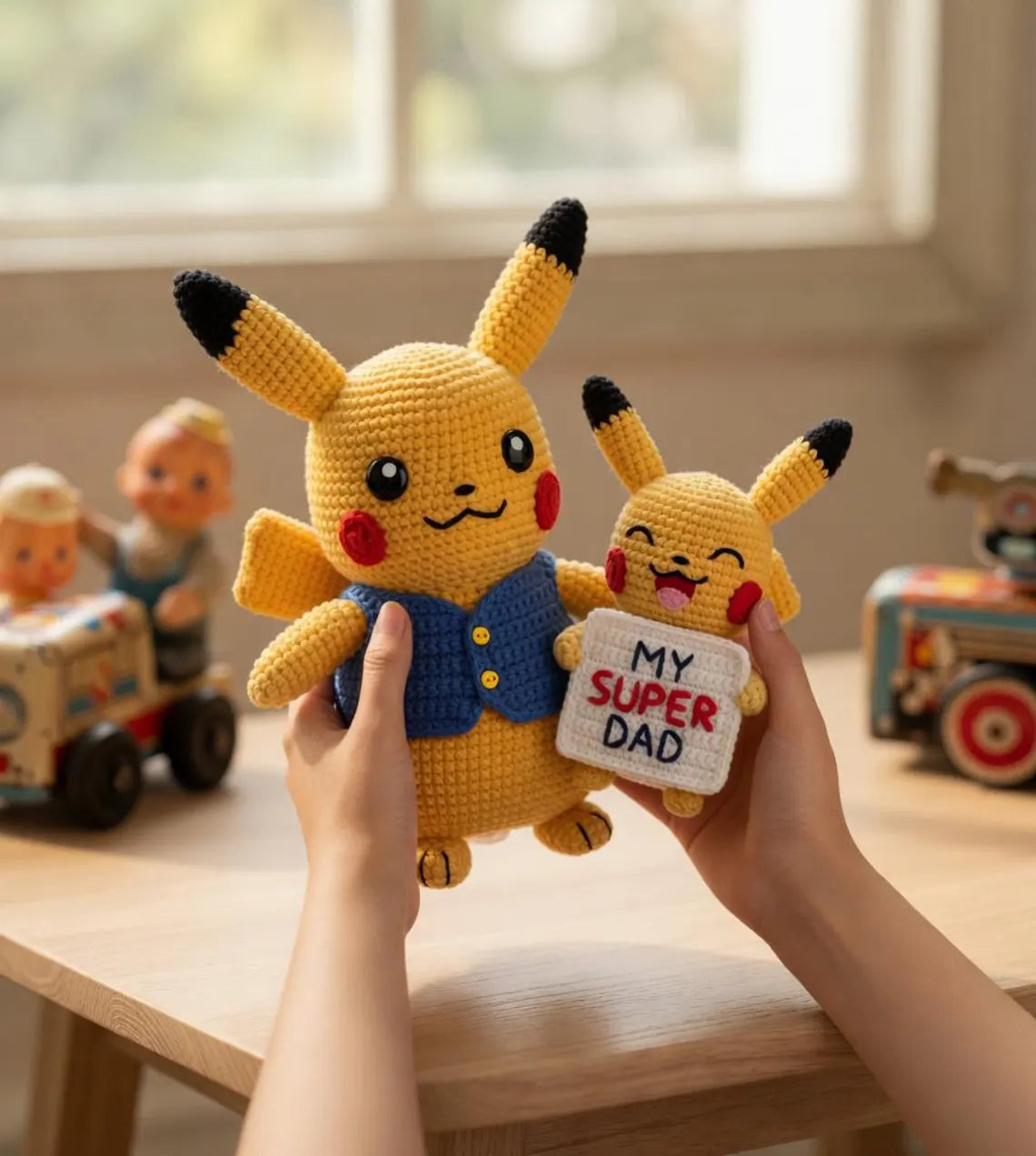 Pikachu Crochet Plush, Father’s Day Gift for Dad, Anime Inspired Amigurumi Doll, My Super Dad Crochet Toy, Cute Handmade Anime Gift for Him