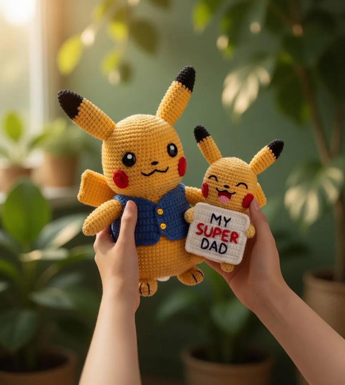 Pikachu Crochet Plush, Father’s Day Gift for Dad, Anime Inspired Amigurumi Doll, My Super Dad Crochet Toy, Cute Handmade Anime Gift for Him