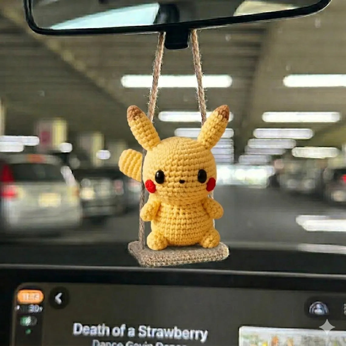 Pokem0n Crochet Car Hanging, Charmander Car Charm, Pokem0n Rearview Mirror Decor, Handmade Crochet Car Accessory, Anime Gift