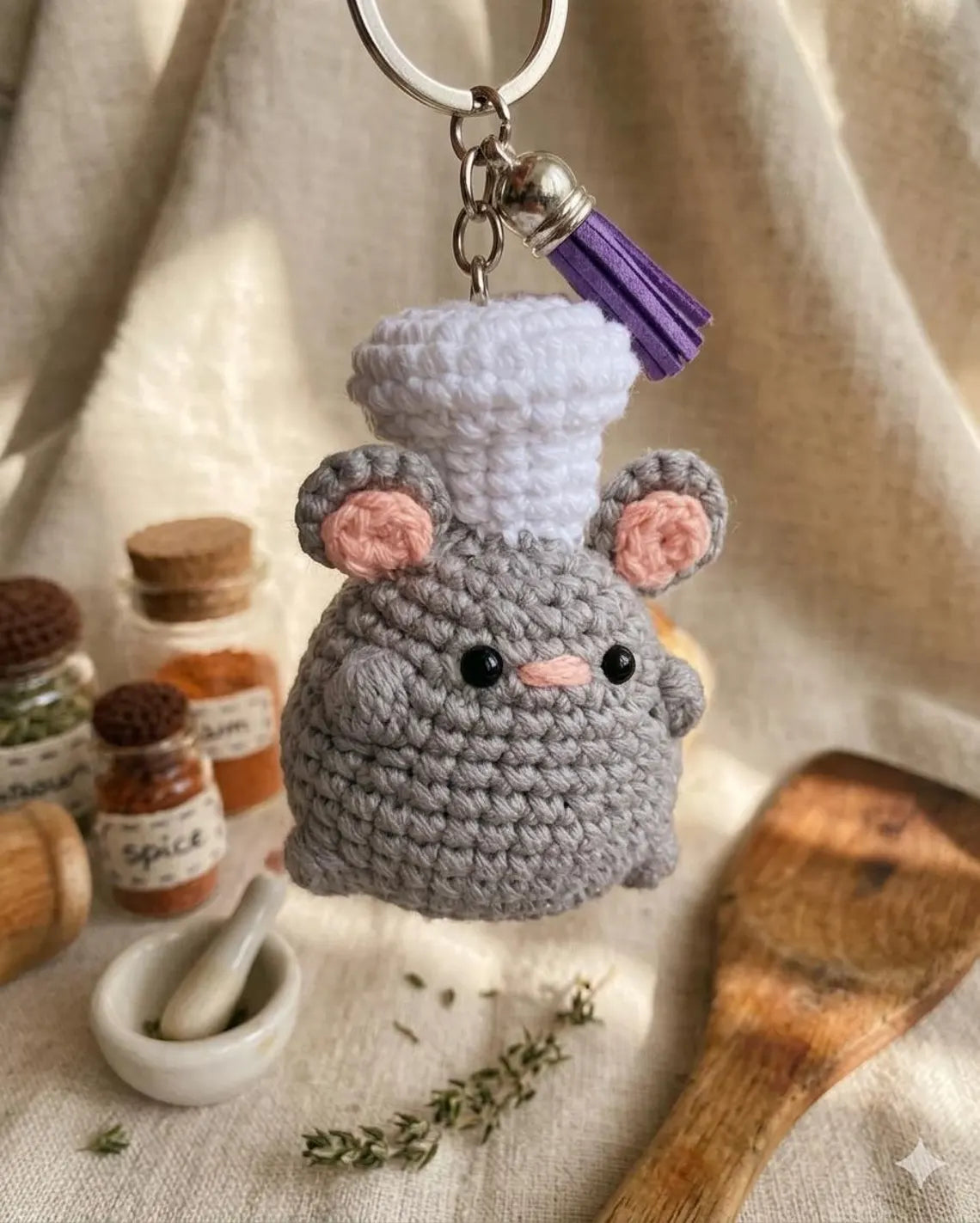 Crochet Mouse Keychain, Handmade Mouse Amigurumi, Cute Crochet Rat Charm, Kawaii Animal Keyring, Tiny Mouse Plush, Cottagecore Gift