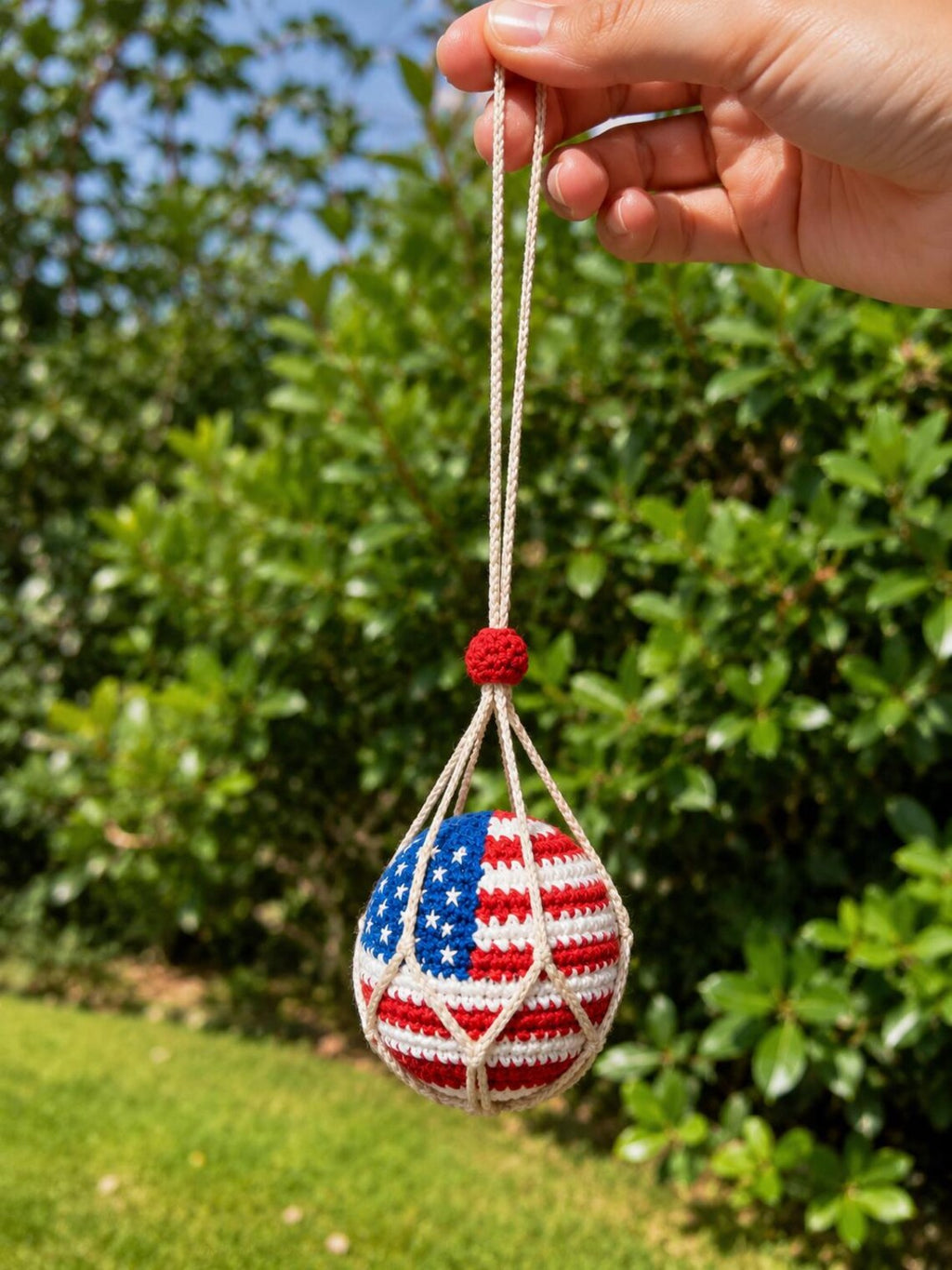 Patriotic Crochet Hacky Sack, USA Flag Footbag, Hand Crochet Juggling Ball, ADHD Fidget Toy, 90s Footbag Gift, Stress Relief Pocket Toy