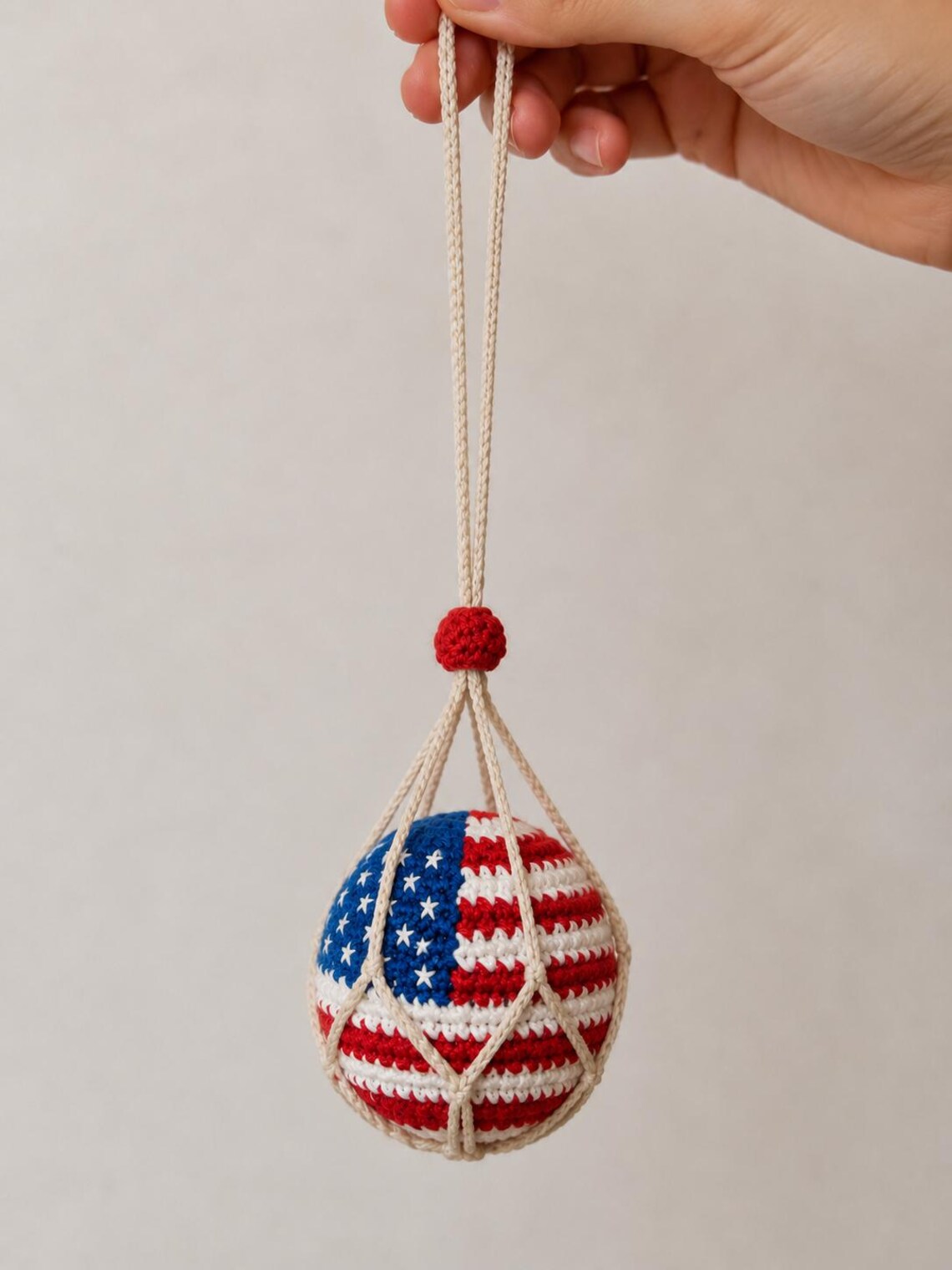 Patriotic Crochet Hacky Sack, USA Flag Footbag, Hand Crochet Juggling Ball, ADHD Fidget Toy, 90s Footbag Gift, Stress Relief Pocket Toy