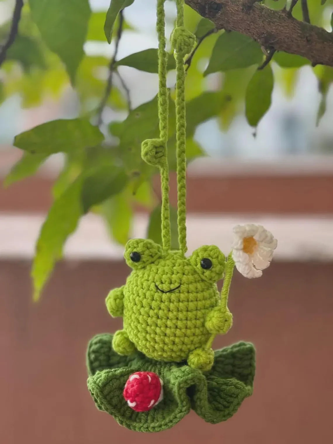 Frog Car Hanging Crochet, Crochet Frog Car Charm, Handmade Frog Ornament, Cute Car Accessory, Frog Lover Gift, Amigurumi Frog Hanging