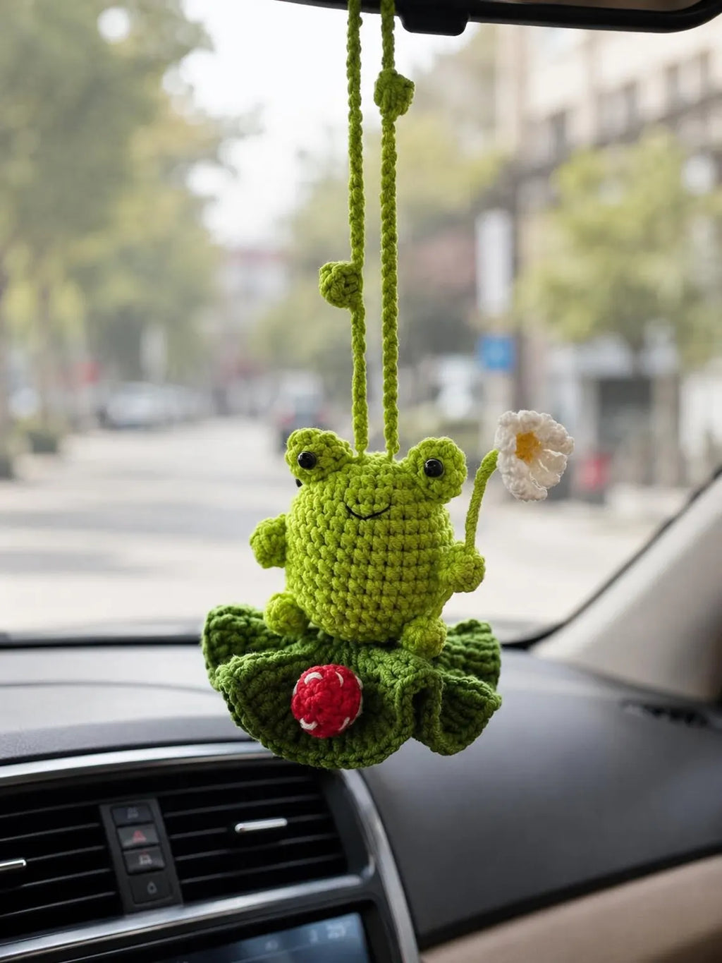 Frog Car Hanging Crochet, Crochet Frog Car Charm, Handmade Frog Ornament, Cute Car Accessory, Frog Lover Gift, Amigurumi Frog Hanging