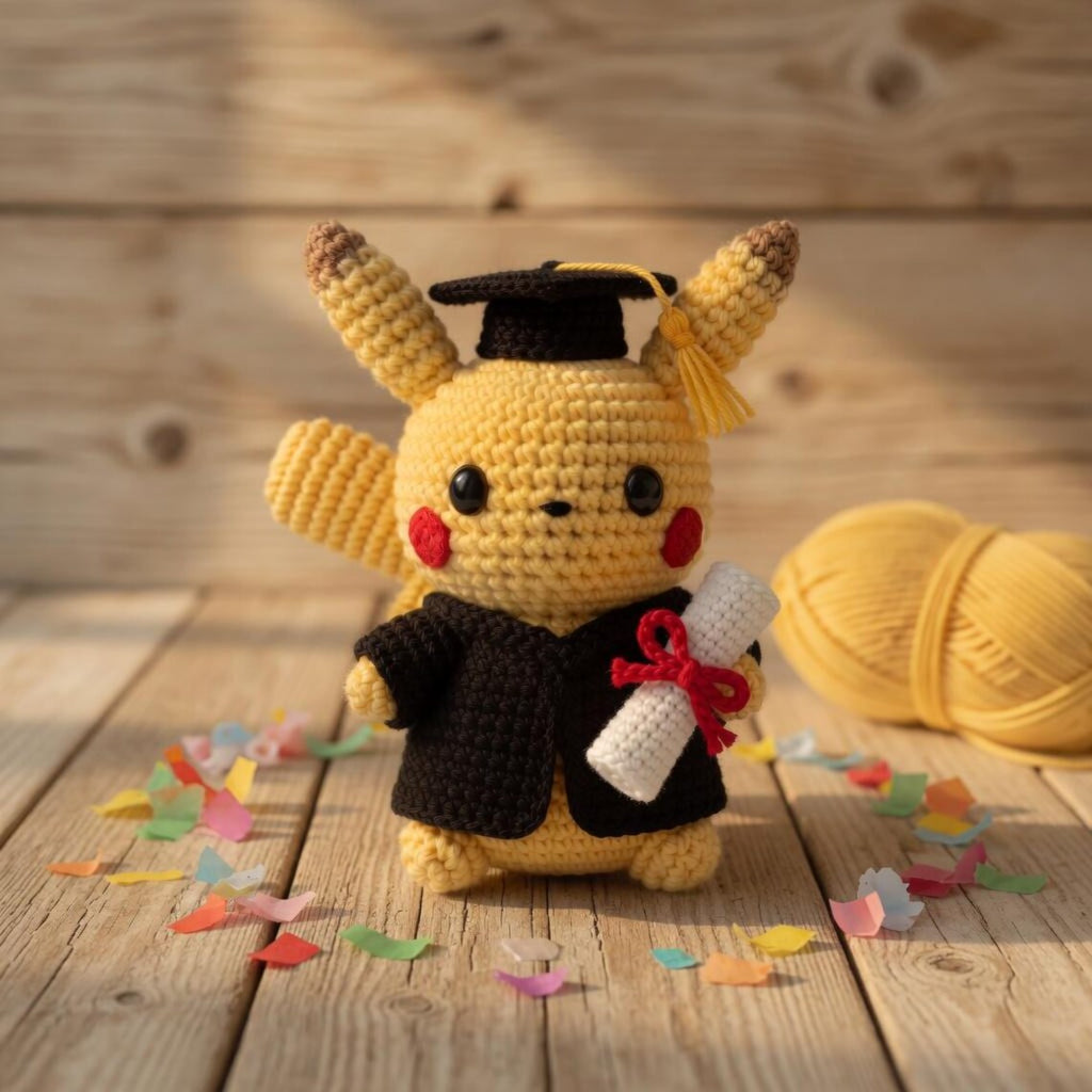 Pika Graduation Crochet Plush, Handmade P0kemon Graduation Gift , Graduation Amigurumi, College Graduate Gift, Graduation Keepsake