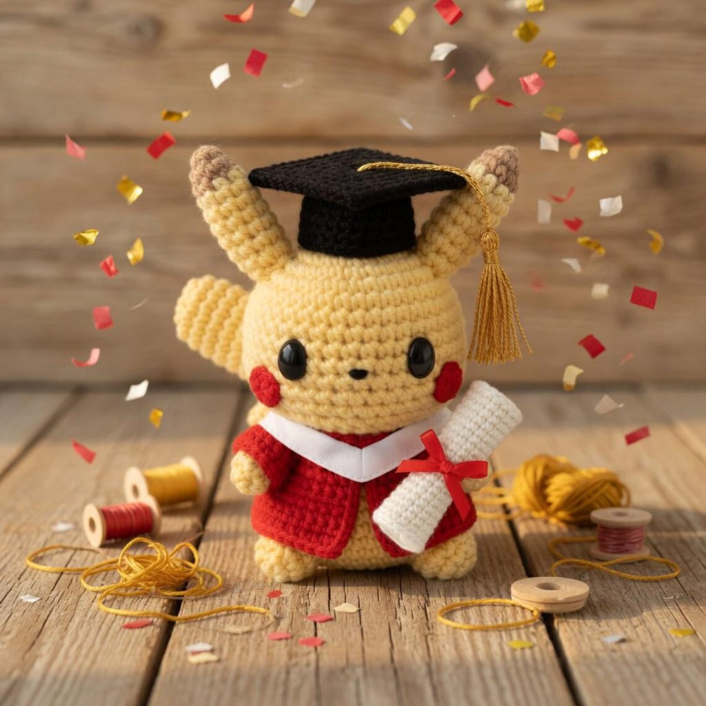 Pika Graduation Crochet Plush, Handmade P0kemon Graduation Gift , Graduation Amigurumi, College Graduate Gift, Graduation Keepsake