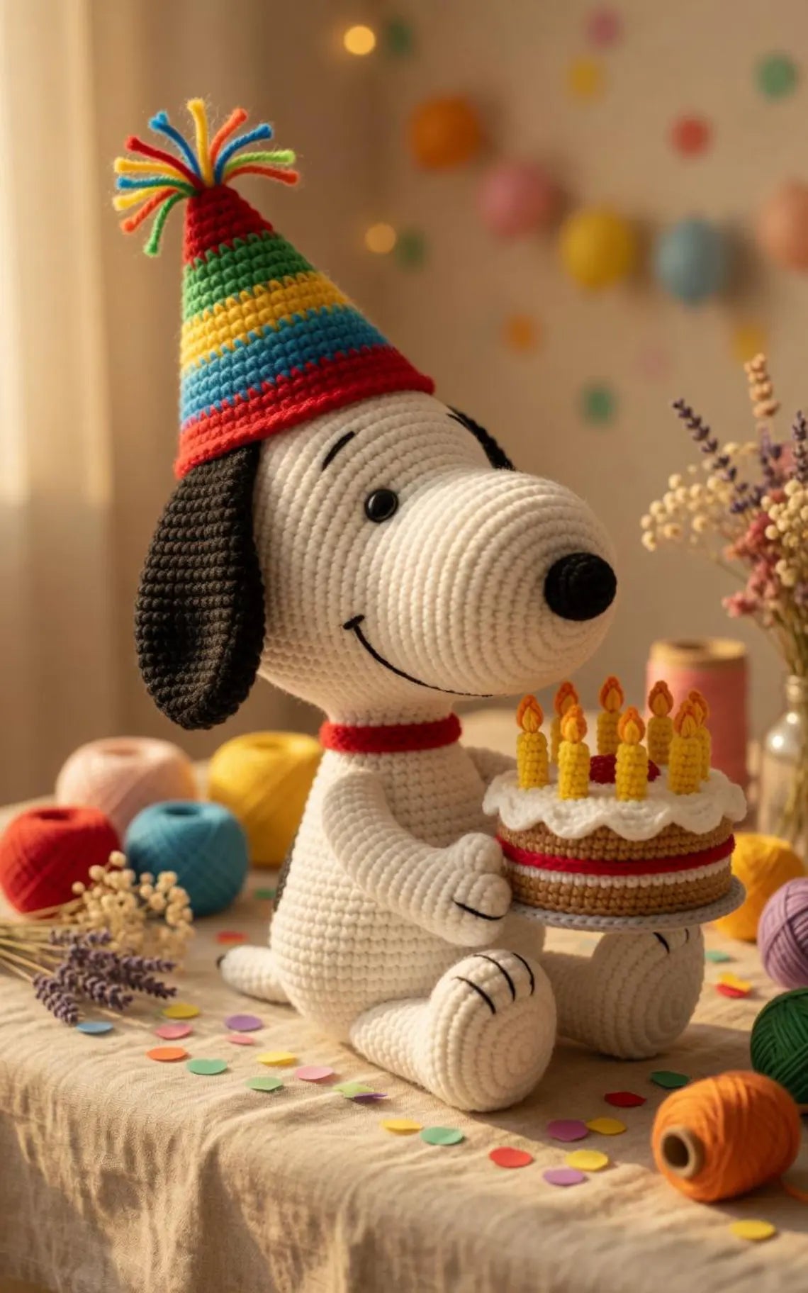 Snoopy Birthday Crochet Plush, Handmade Snoopy Birthday Gift, Crochet Dog Plush, Birthday Amigurumi, Cute Snoopy Plush Toy, Celebration Gift