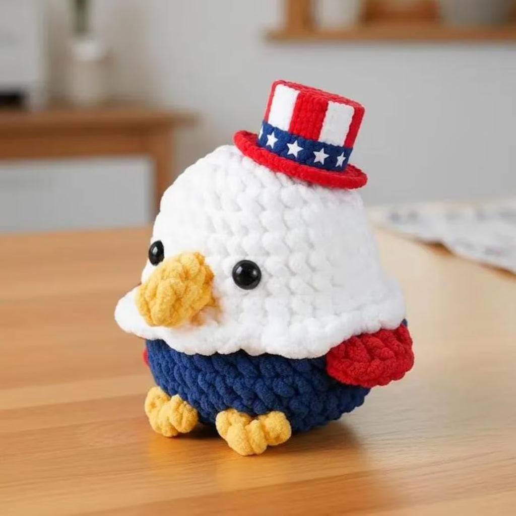 Patriotic Eagle Crochet Plush, American Eagle Amigurumi, July 4th Decor, USA Crochet Bird, Independence Day Gift, Patriotic Stuffed Animal