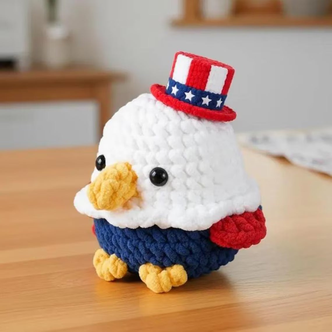 Patriotic Eagle Crochet Plush, American Eagle Amigurumi, July 4th Decor, USA Crochet Bird, Independence Day Gift, Patriotic Stuffed Animal