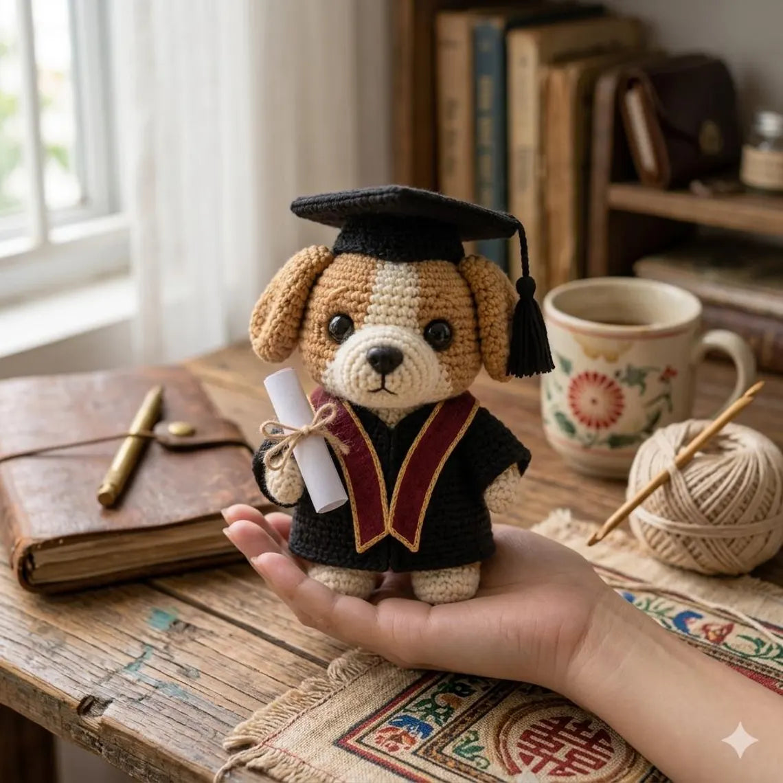 Dog Graduation Crochet Plush, Puppy Graduation Doll, Crochet Graduate Gift, Graduation Puppy Amigurumi, Handmade Keepsake Gift