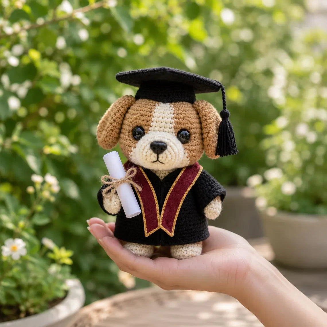 Dog Graduation Crochet Plush, Puppy Graduation Doll, Crochet Graduate Gift, Graduation Puppy Amigurumi, Handmade Keepsake Gift