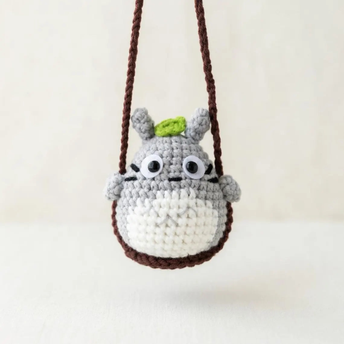 Anime Crochet Car Hanging, Studio Ghibli Inspired Car Charm, Totoro Soot Sprite Swing Decor, Rear View Mirror Accessory, Handmade Gift
