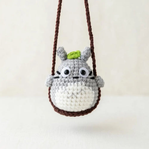 Anime Crochet Car Hanging, Studio Ghibli Inspired Car Charm, Totoro Soot Sprite Swing Decor, Rear View Mirror Accessory, Handmade Gift