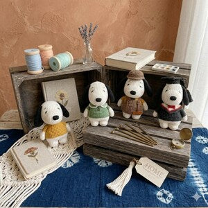 Snoopy Crochet Doll, Amigurumi Dog Plush Toy, Cartoon Kawaii Figure, Gift for Dog Lovers